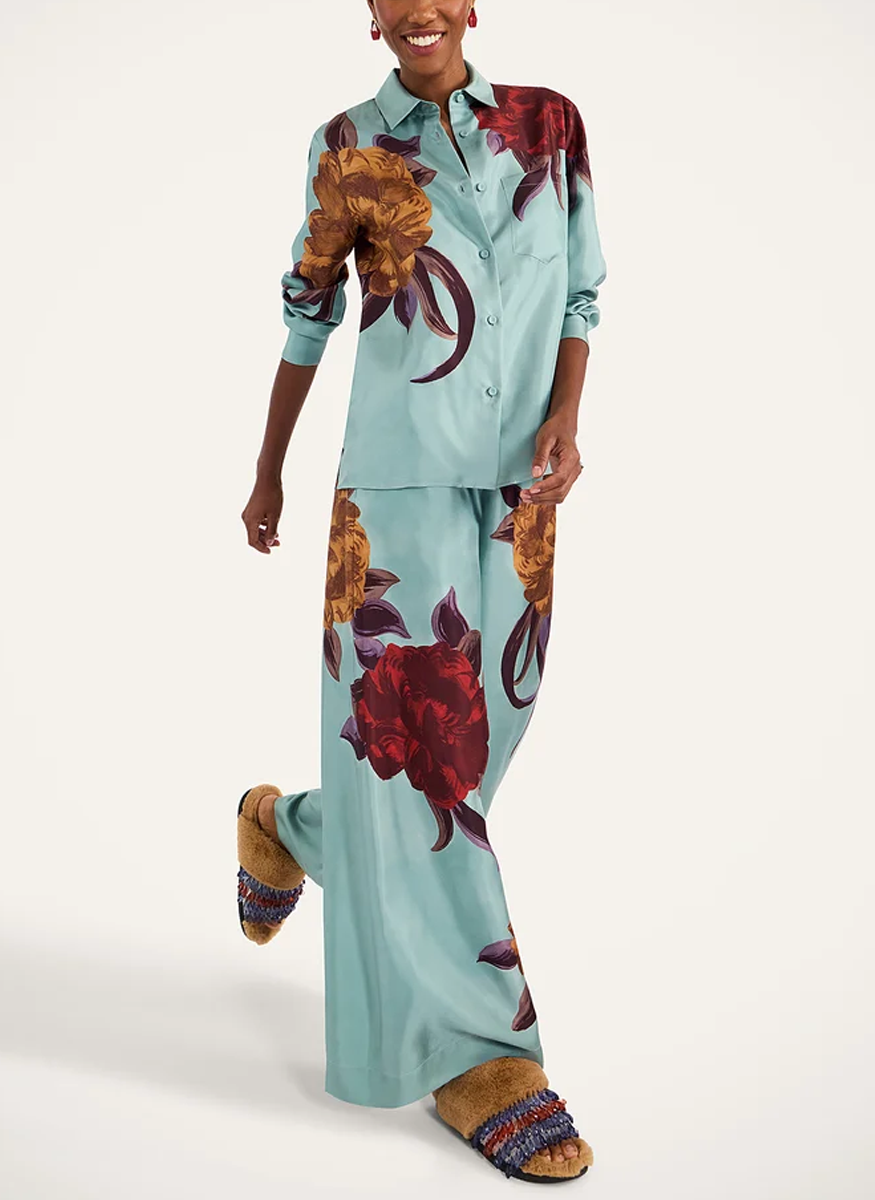 Palazzo Pants Peony Placée Light Blue in Silk Twill
