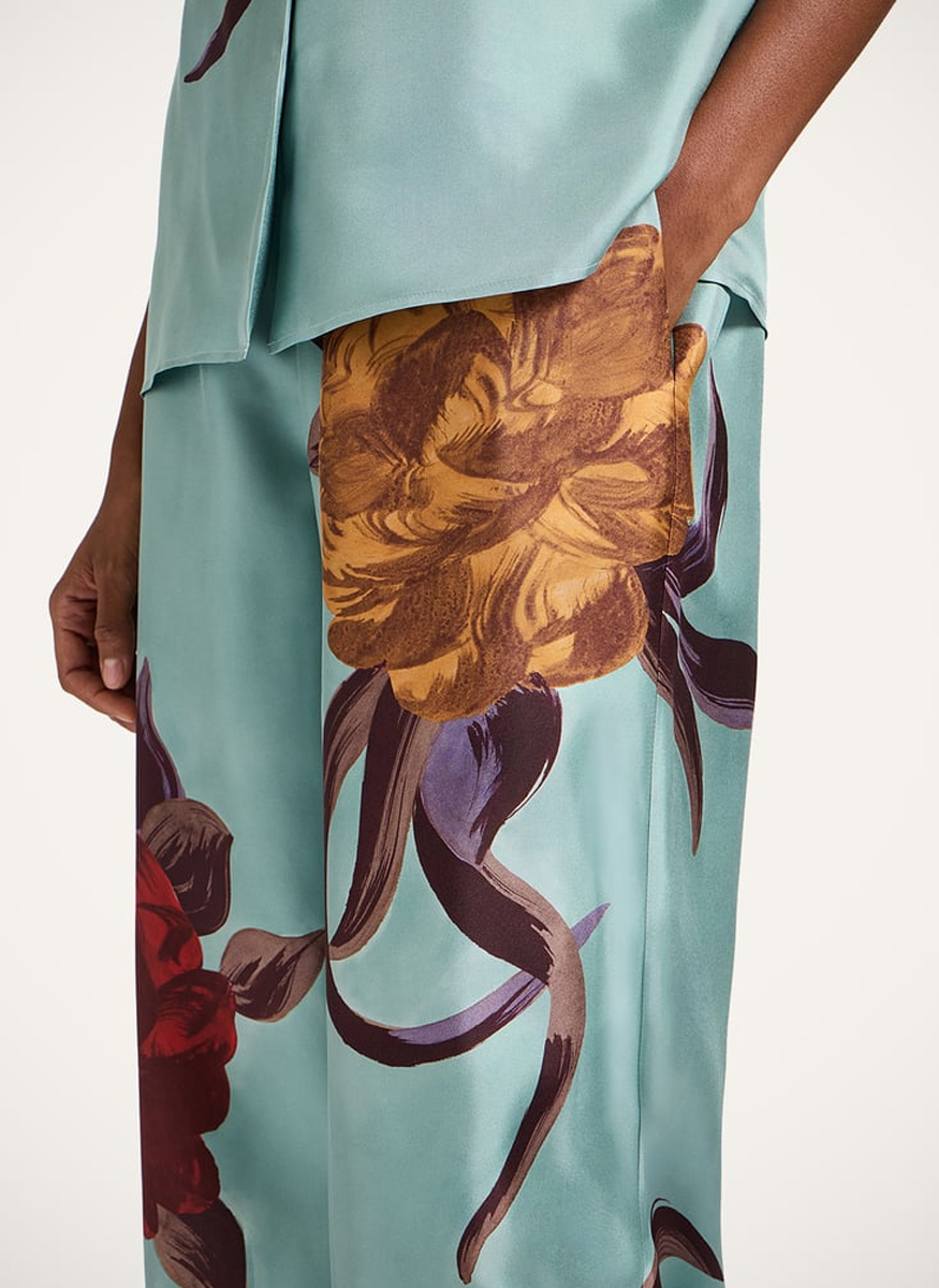 Palazzo Pants Peony Placée Light Blue in Silk Twill - La DoubleJ