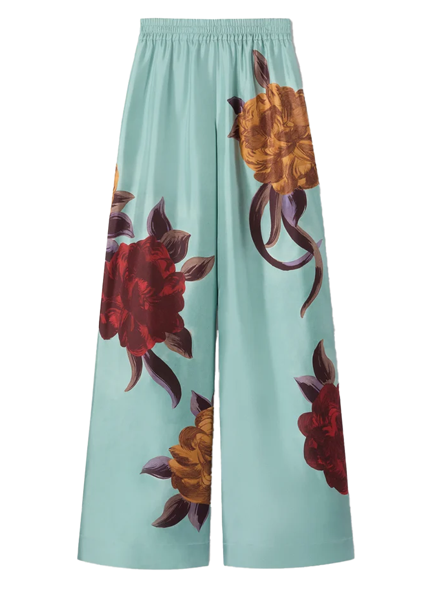 Palazzo Pants Peony Placée Light Blue in Silk Twill