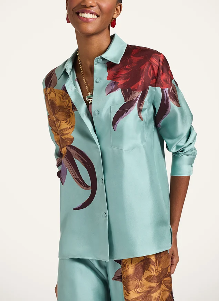 Boy Shirt Peony Placée Light Blue in Silk Twill