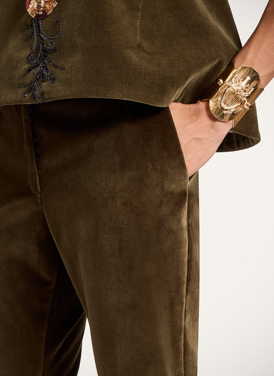 24/7 Pant Solid Moss Green in Coat Velvet - La DoubleJ