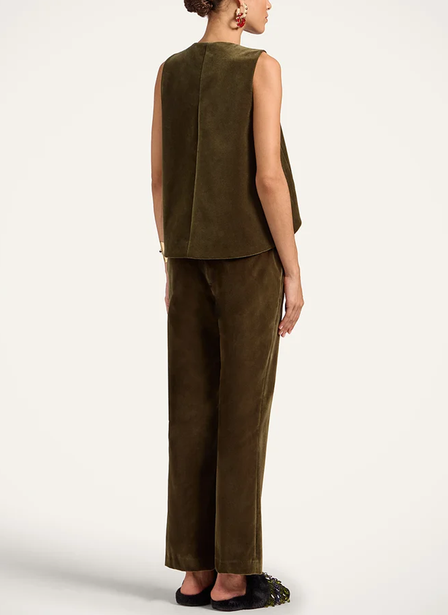 24/7 Pant Solid Moss Green in Coat Velvet - La DoubleJ