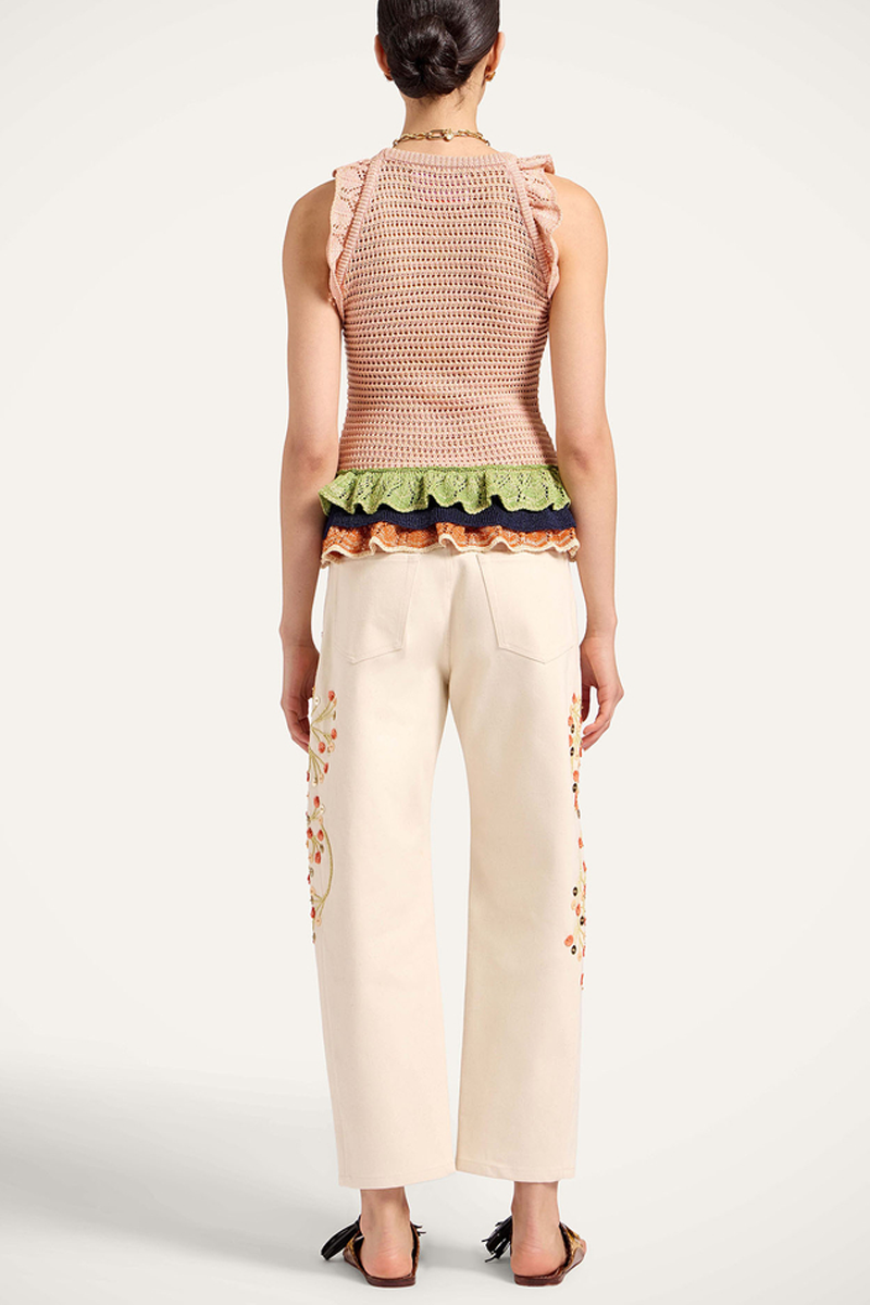 The Barrel Jean in Solid Ecru Embroidered Denim - La DoubleJ