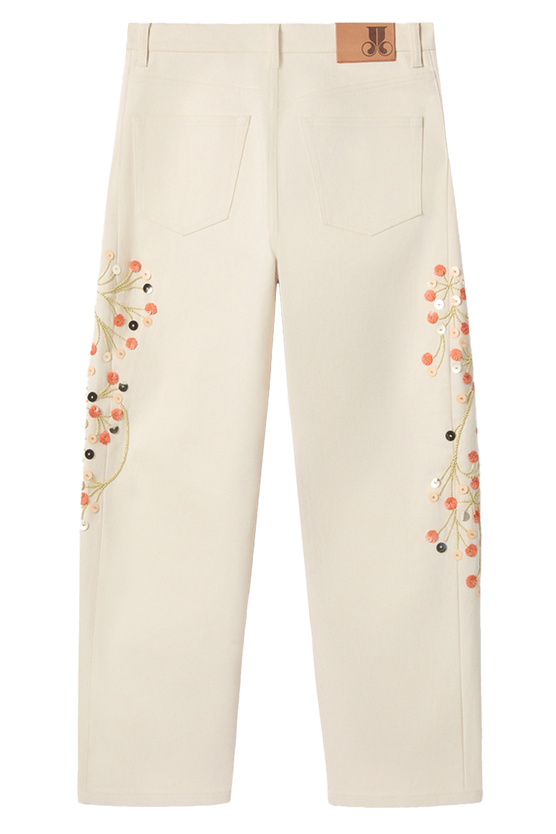 The Barrel Jean in Solid Ecru Embroidered Denim - La DoubleJ