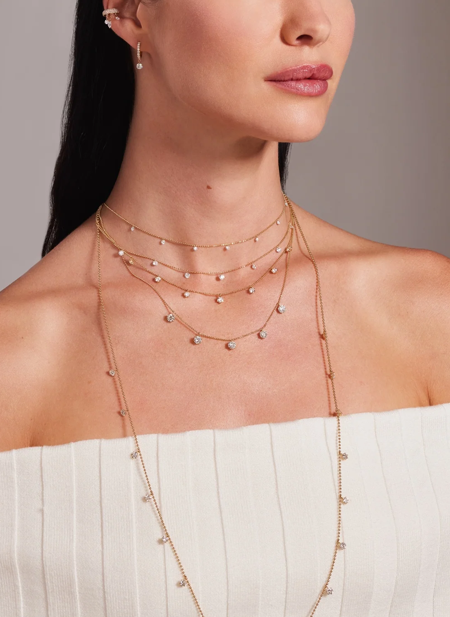 Tiny Floating Diamond Necklace, White Gold