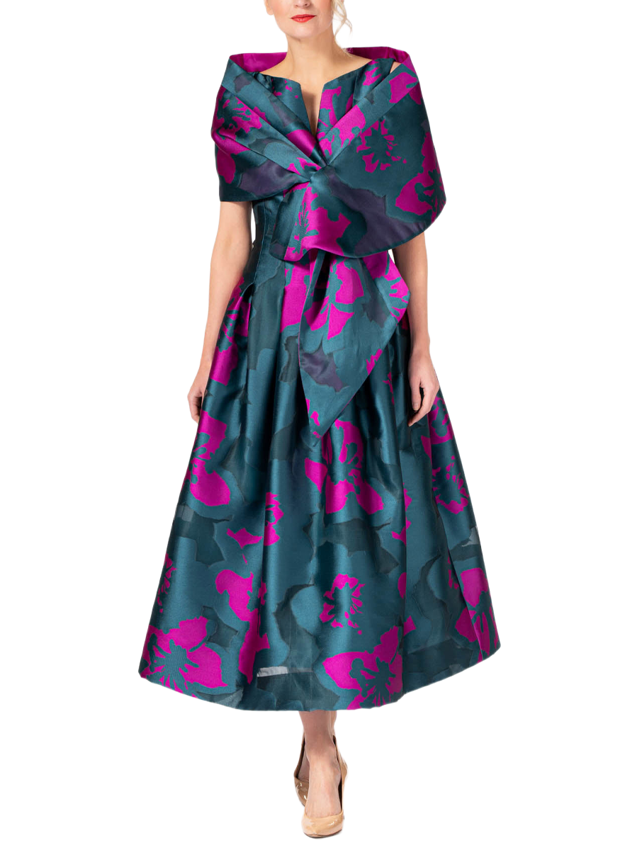 Silk Jacquard Floral Sleeveles Dress - Lourdes Chavez