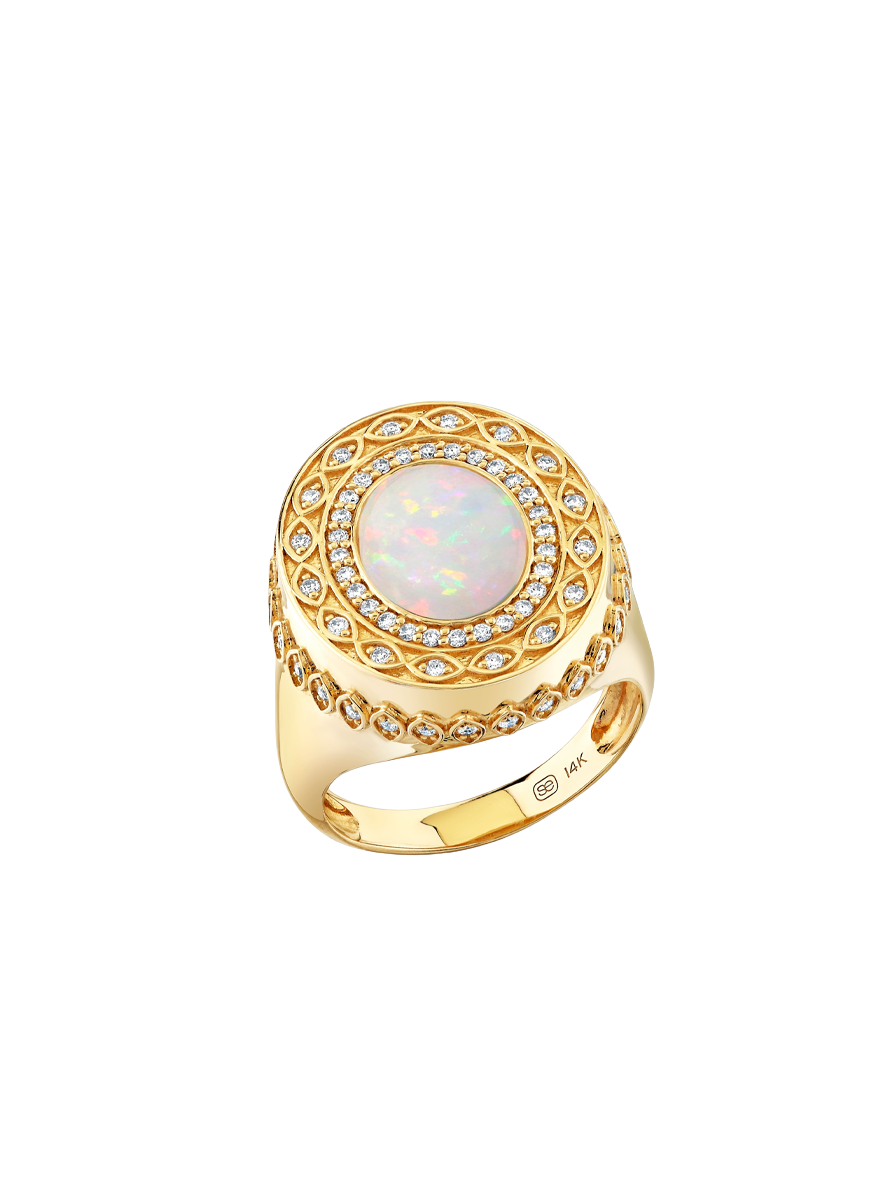 Gold & Diamond Marquise Eye Cabochon Signet Ring - Sydney Evan