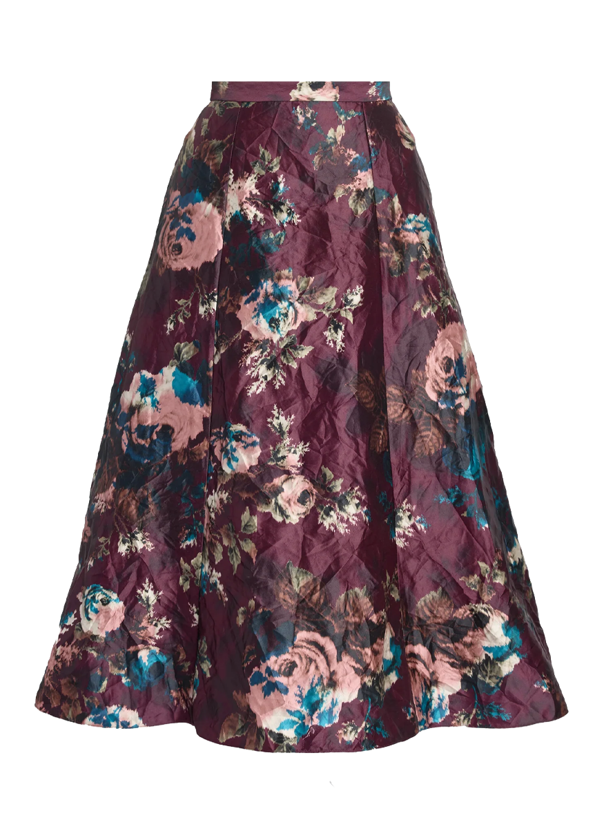 Floral Textured Satin A-Line Midi Skirt - Erdem