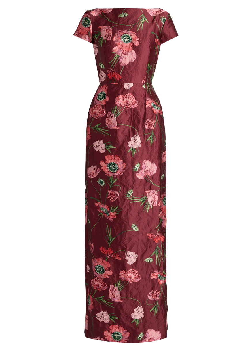 Floral Textured Satin Short Sleeve Gown - Erdem