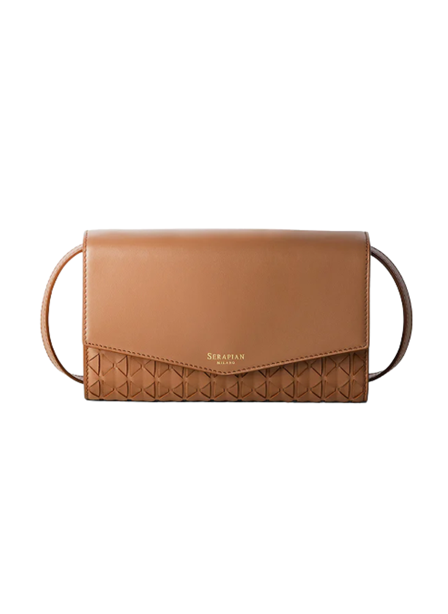 Clutch with Shoulder Strap in Tan Mosaico