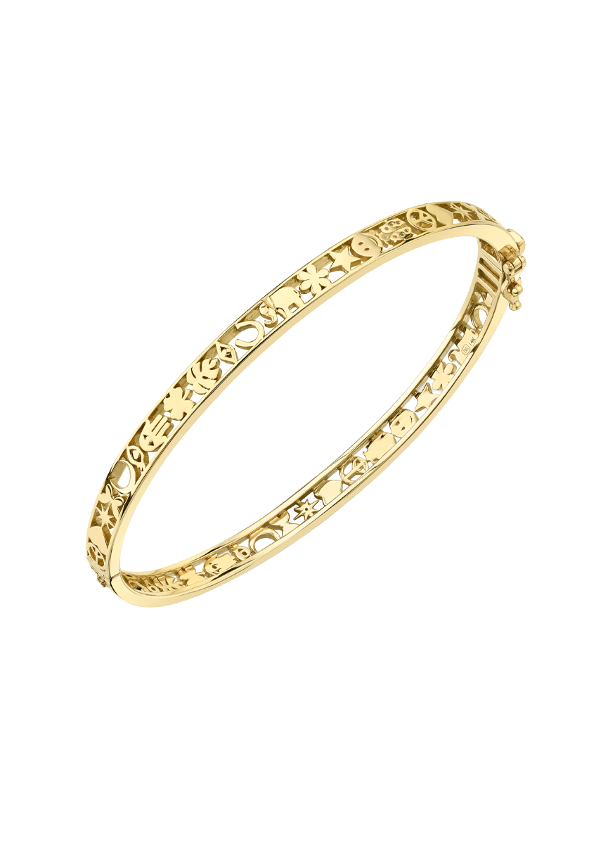 Gold & Diamond Open Icon Hinge Bangle - Sydney Evan