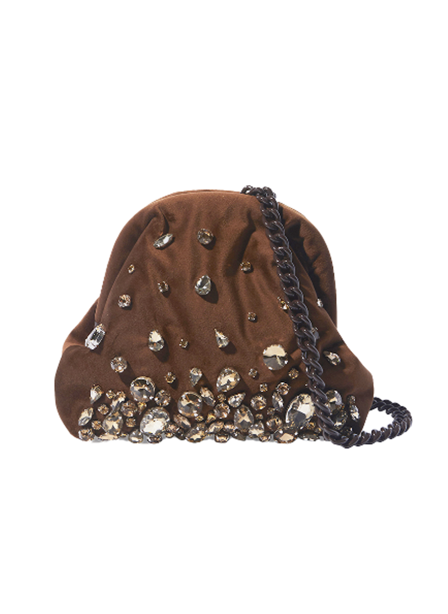 Pepita Velvet with Crystals in Brown