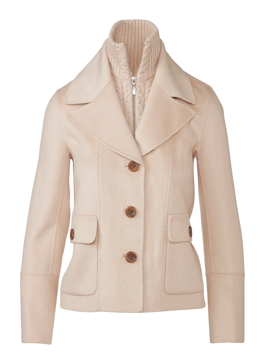 Cable Knit Insert Notch Collar Coat