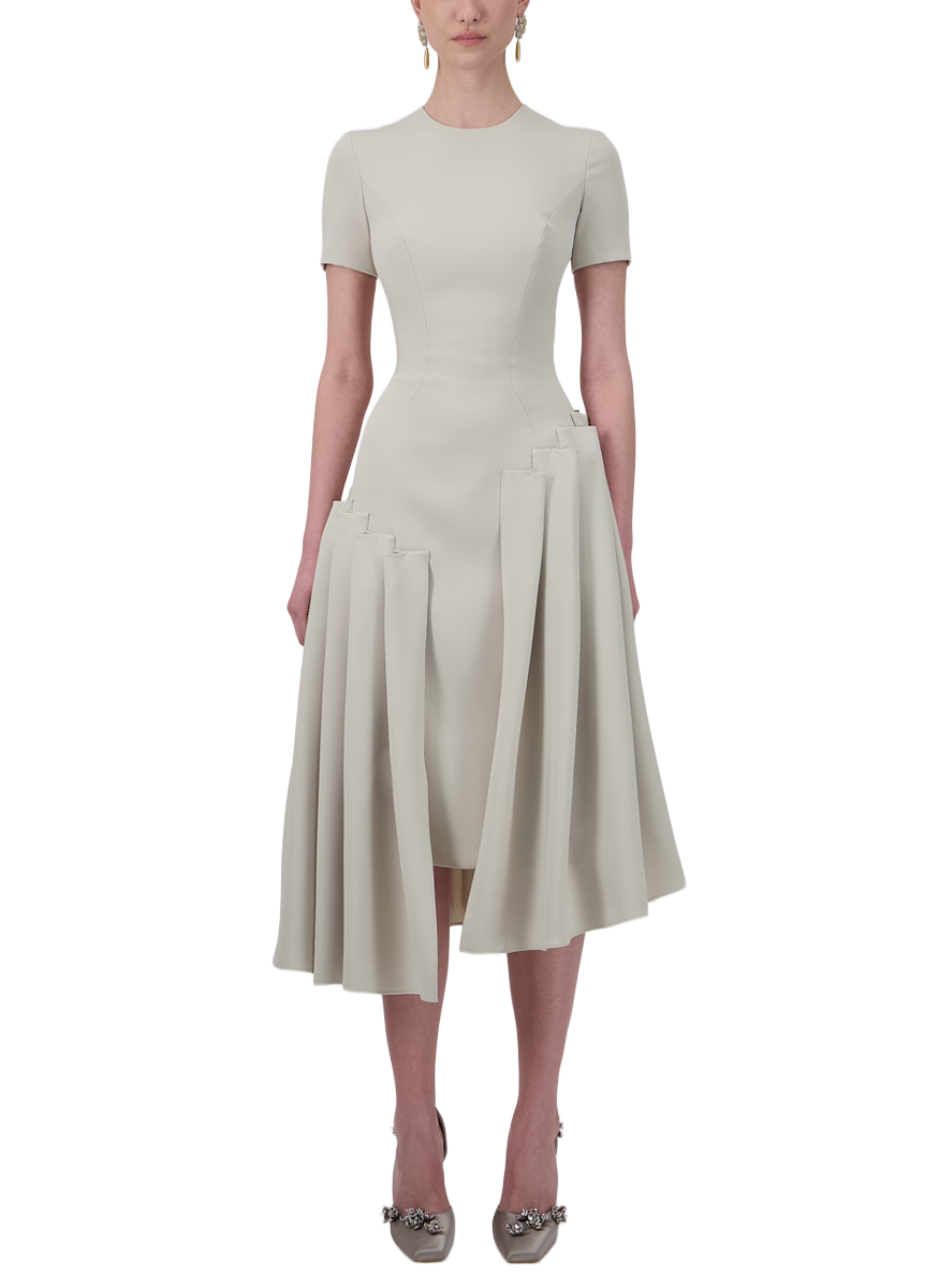 Assymetrical Crepe Pleated Midi Dress - Georges Hobeika
