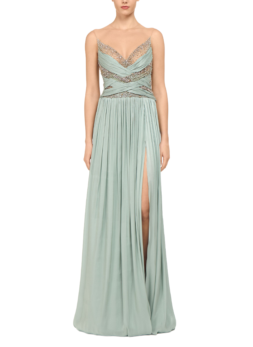 Branka Lurex Georgette Gown with Hand Embroidered Crystals