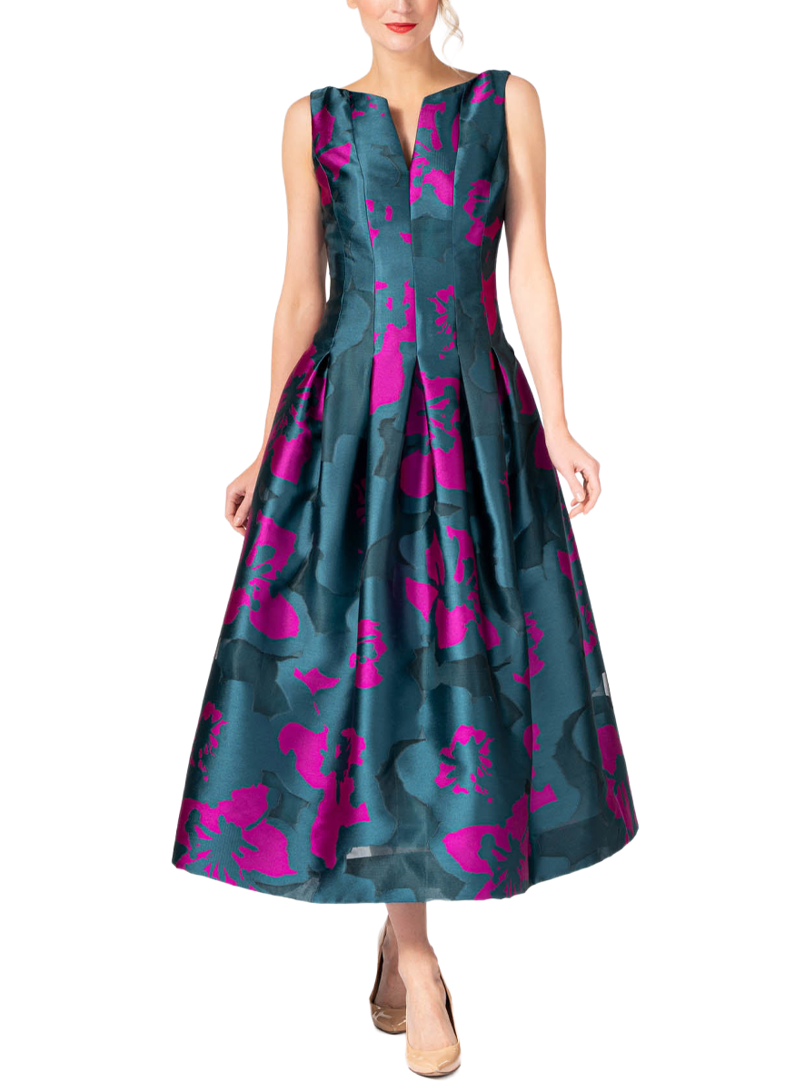 Silk Jacquard Floral Sleeveles Dress - Lourdes Chavez