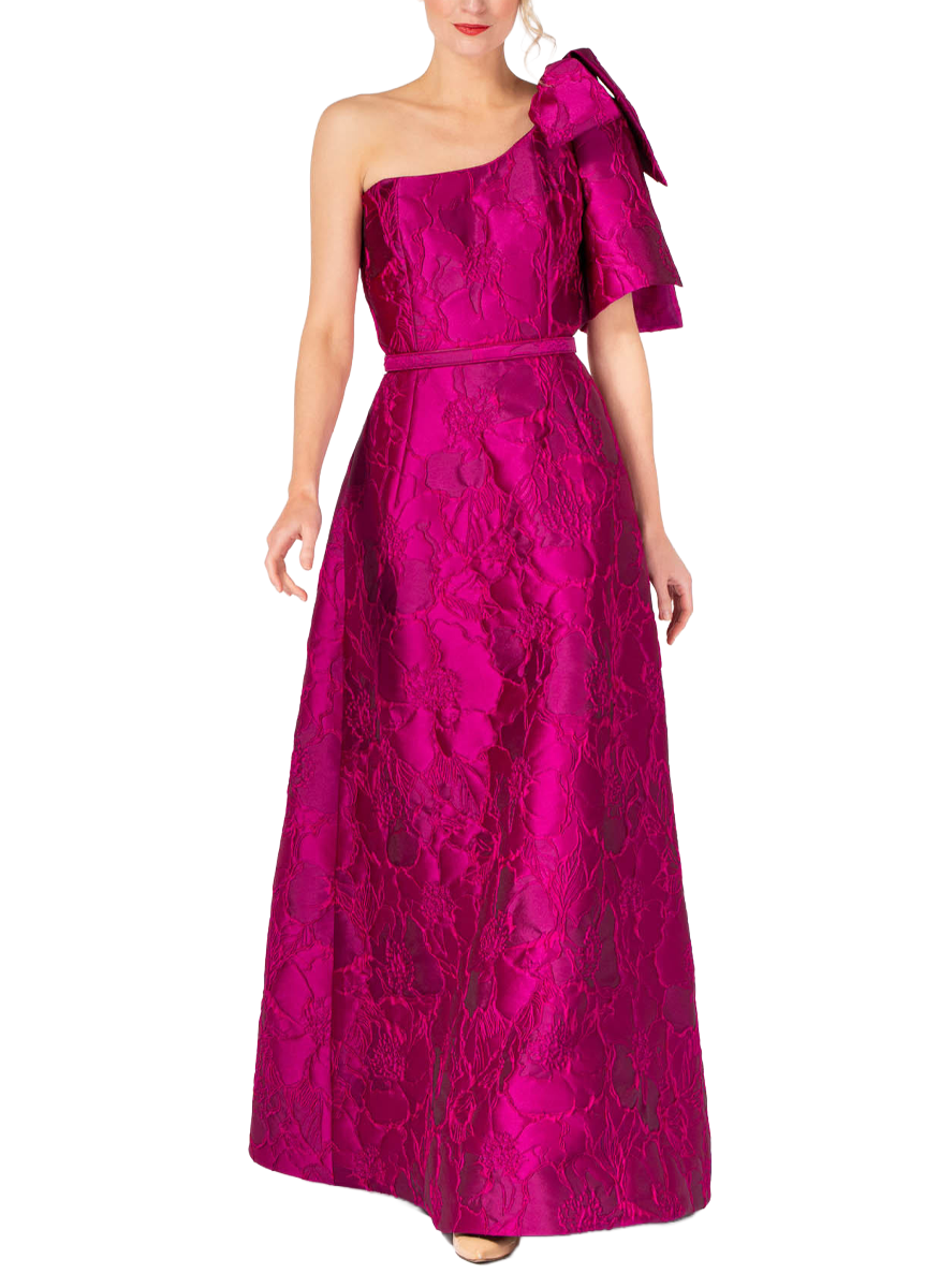 Spanish Silk Brocade One Shoulder Gown - Lourdes Chavez