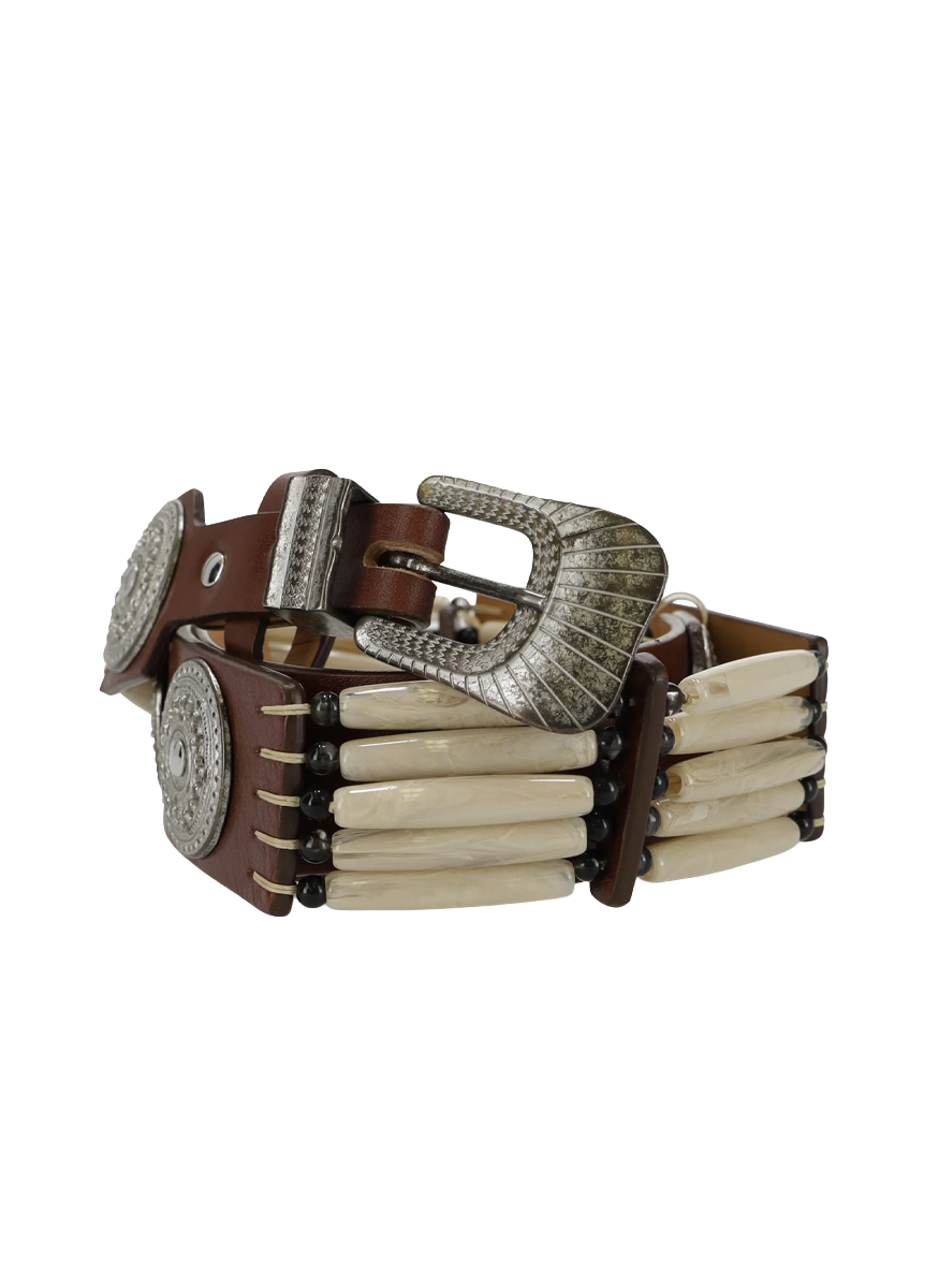 Tamika Calf Leather Belt with Beads and Studs - Fortela