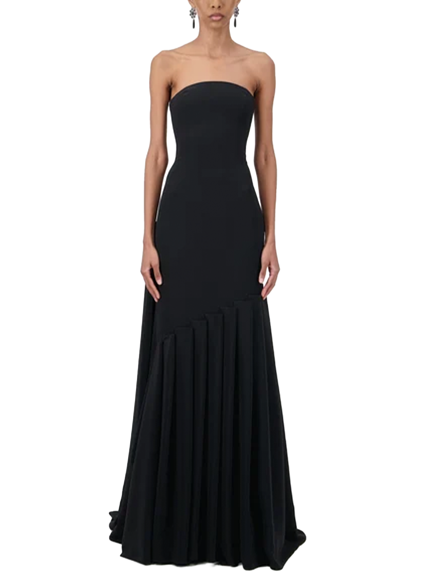 Strapless Crepe Pleated Long Dress - Georges Hobeika
