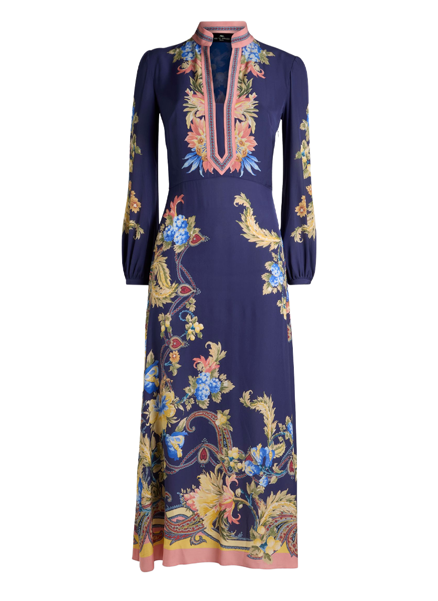 Floral Silk Midi Long Sleeve Dress - ETRO