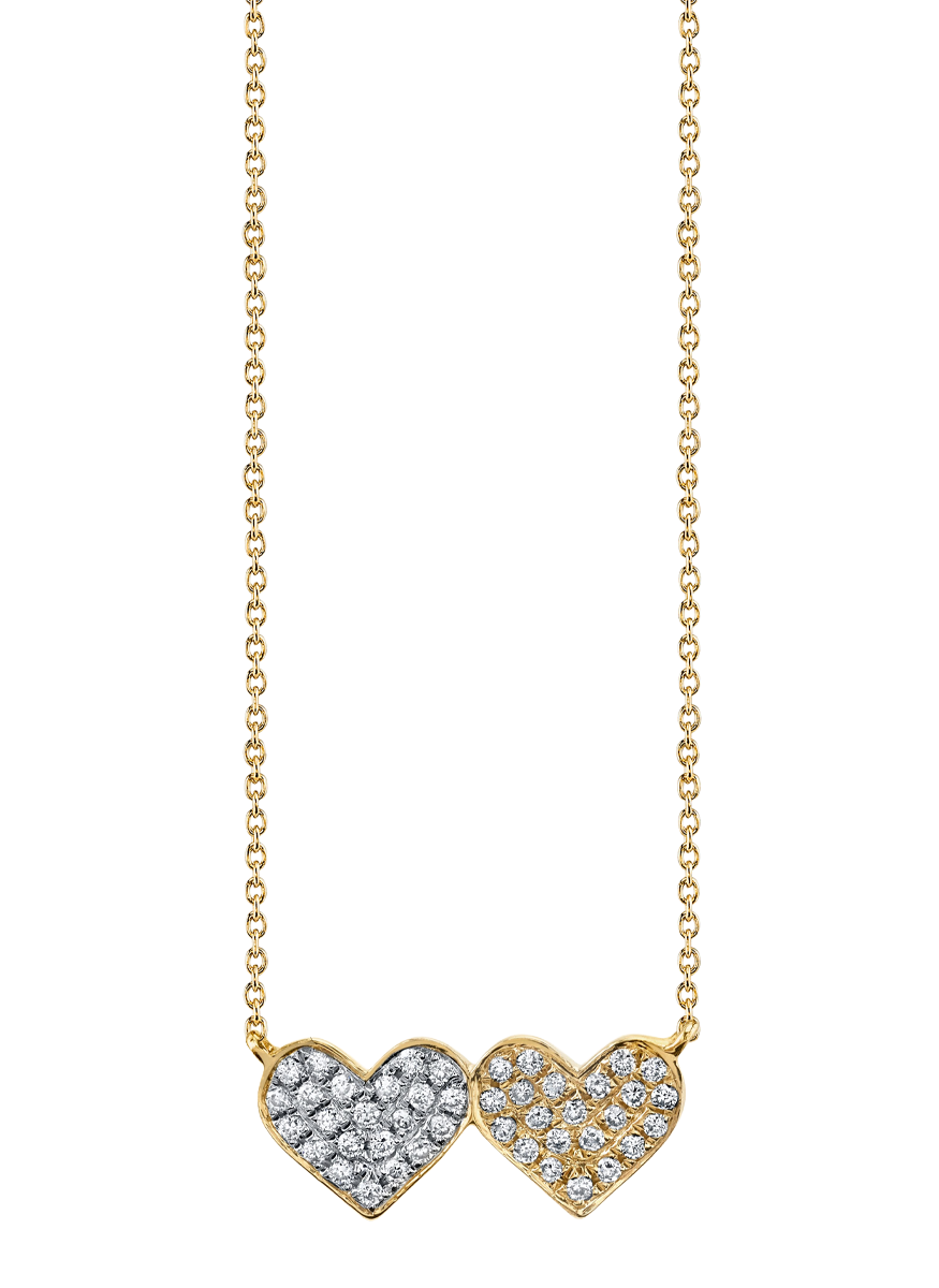 Gold & Diamond Medium Double Heart Necklace - Sydney Evan