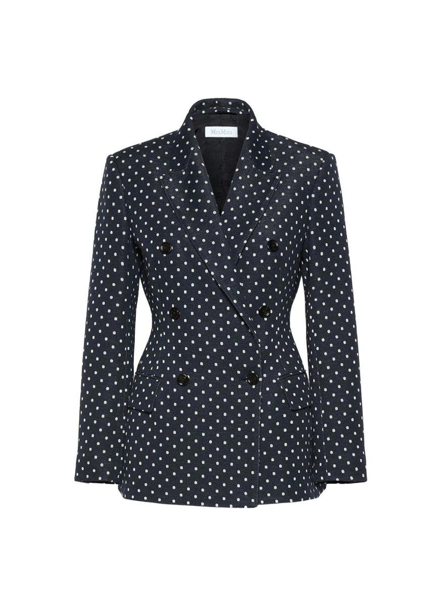 DOuble-Breasted Polka Dot Jersey Blazer