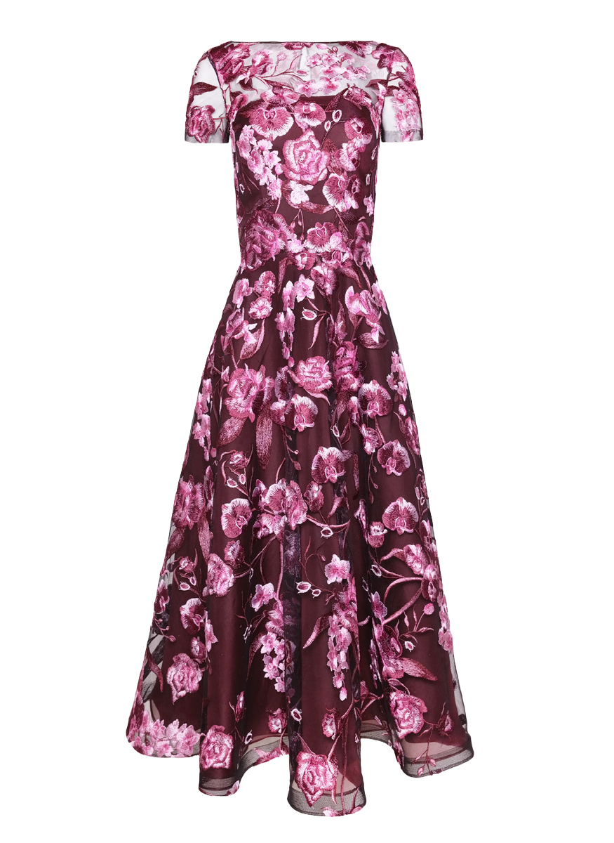 Floral Boatneck Cap Sleeve Cocktail Dress