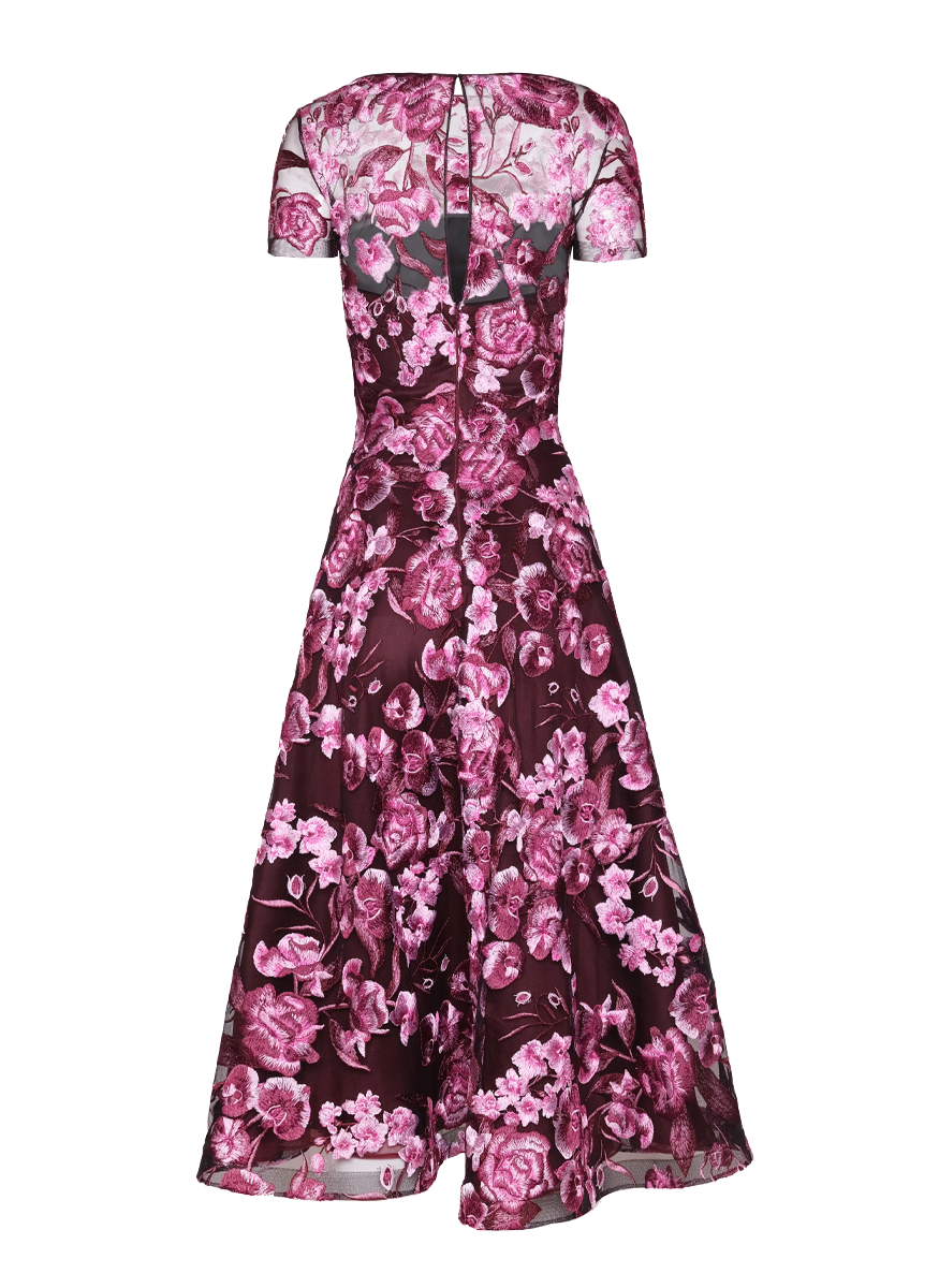 Floral Boatneck Cap Sleeve Cocktail Dress