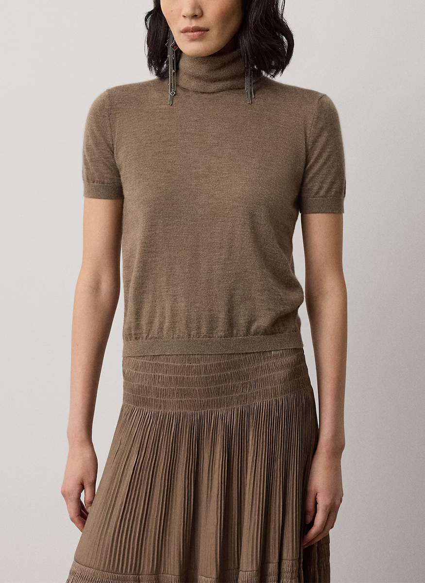 Cashmere Short-Sleeve Turtleneck Sweater