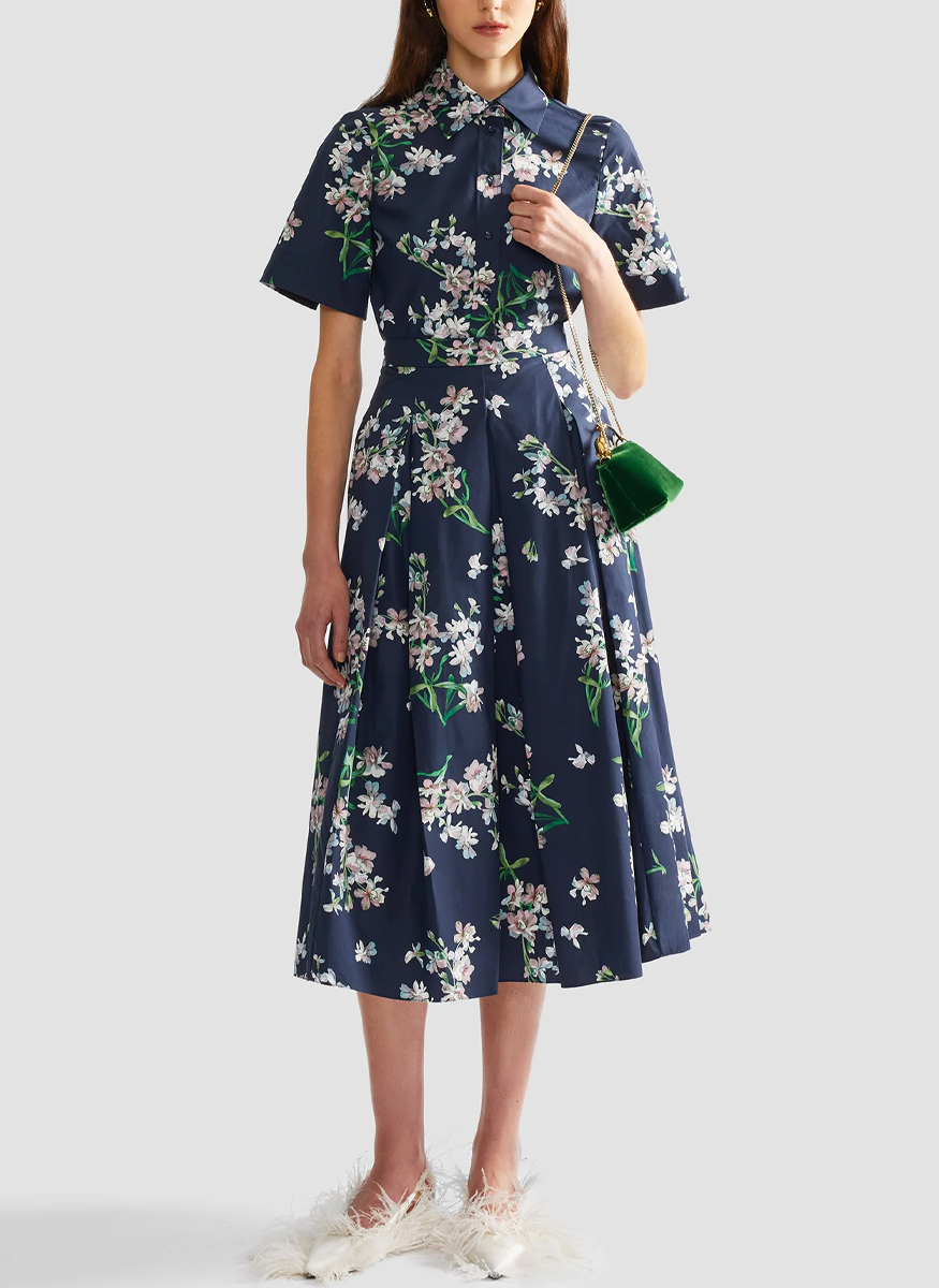 Floral Cotton Midi Pleated Skirt - Erdem