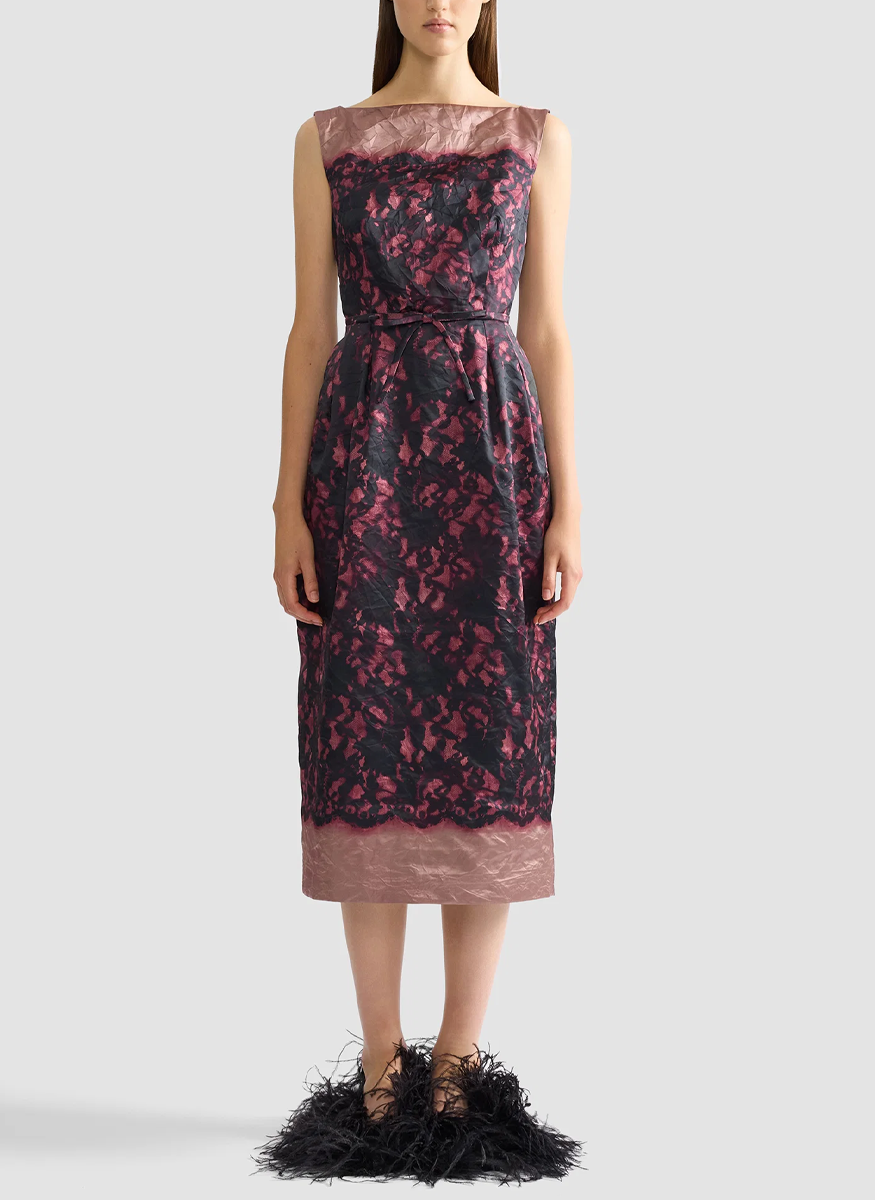 Printed Textured Satin Sleeveless Midi Dress - Erdem