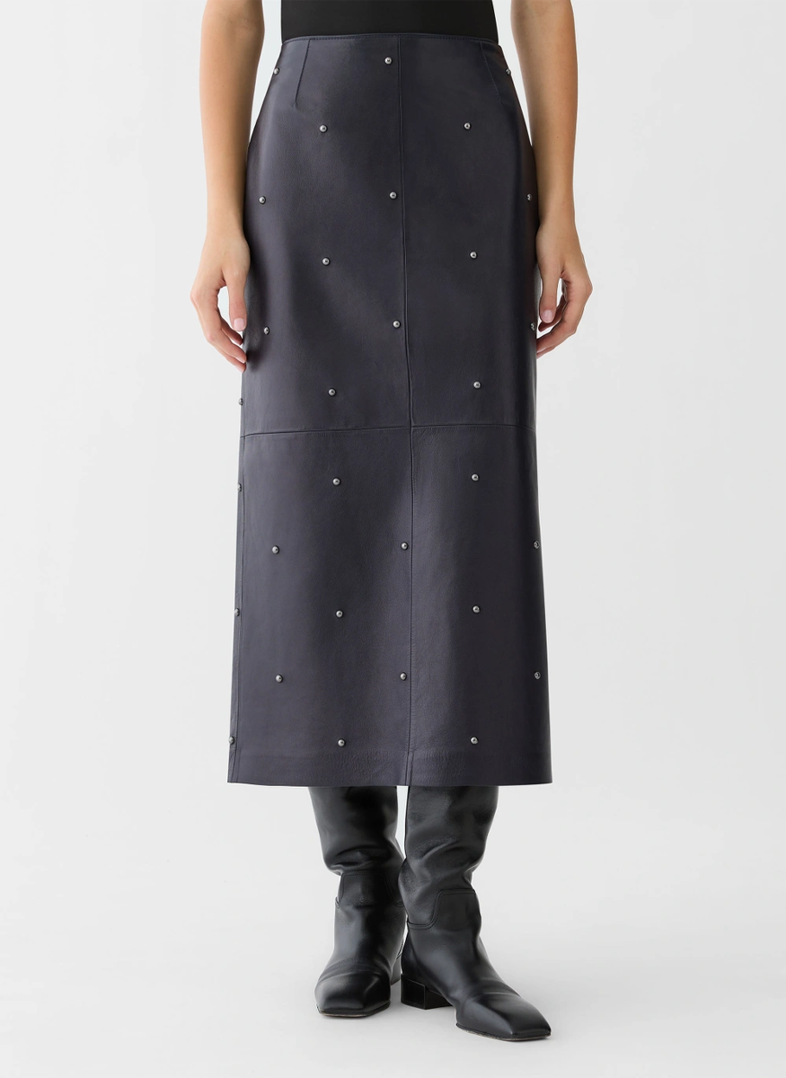 Studded Napa Leather Column Skirt - Lafayette 148 New York