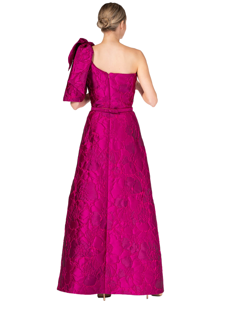Spanish Silk Brocade One Shoulder Gown - Lourdes Chavez