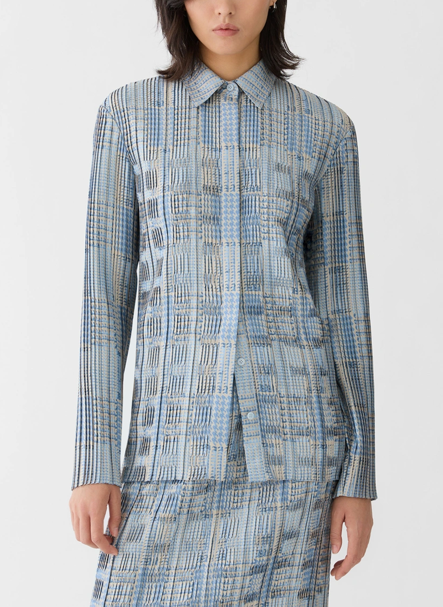 Basketweave Plisse Blouse - Lafayette 148 New York