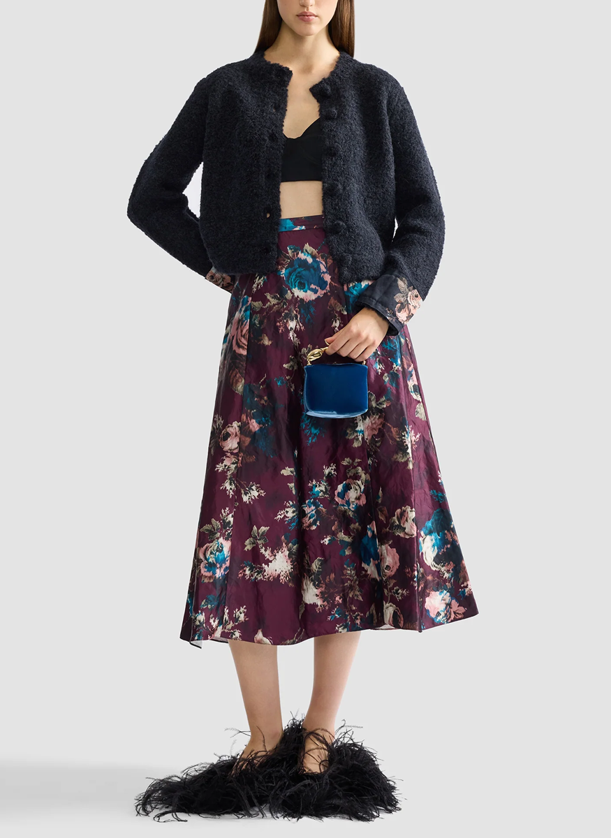 Floral Textured Satin A-Line Midi Skirt - Erdem