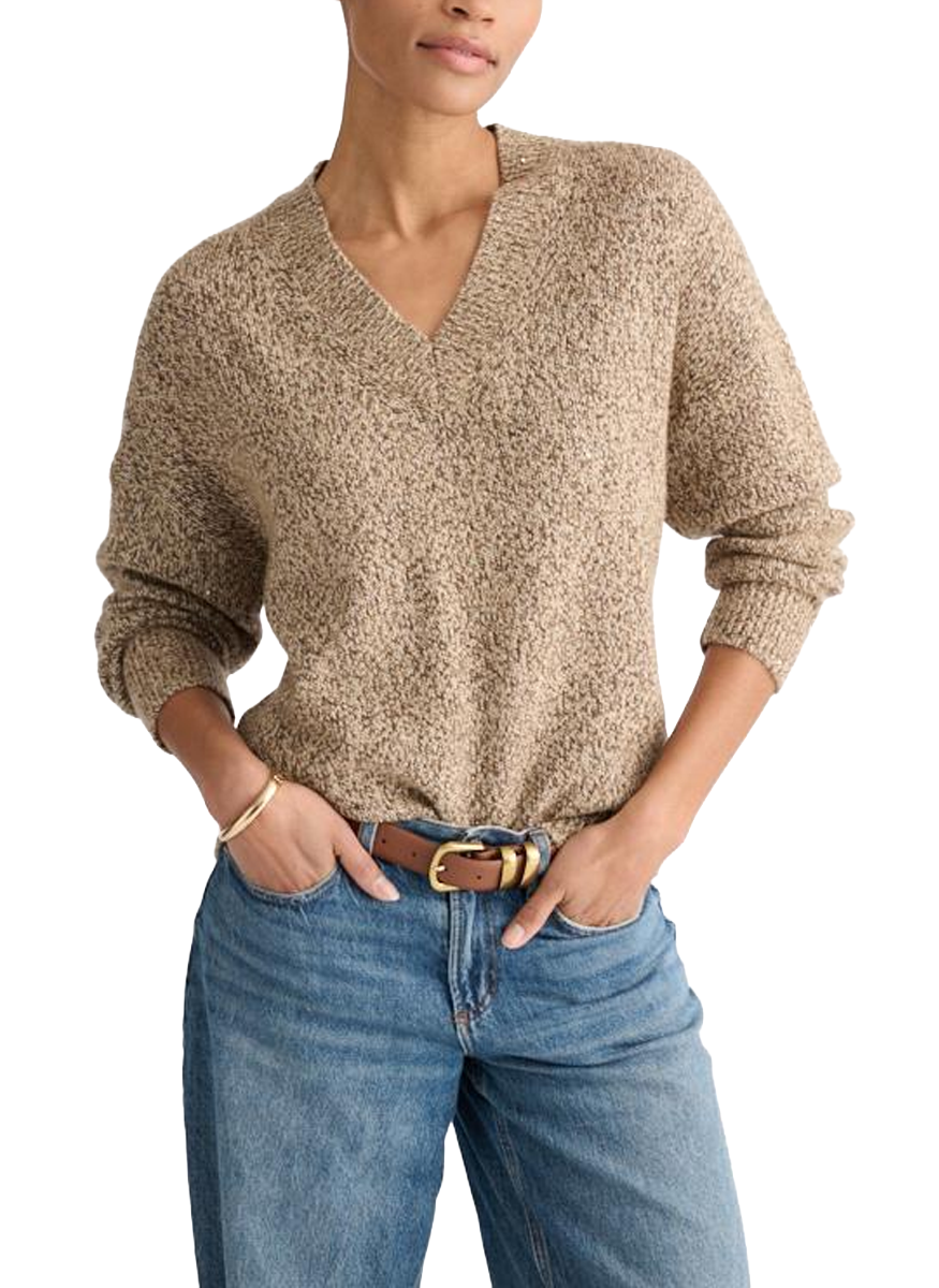 Sequin Marl Easy Vee Sweater in Scotch - Kinross Cashmere