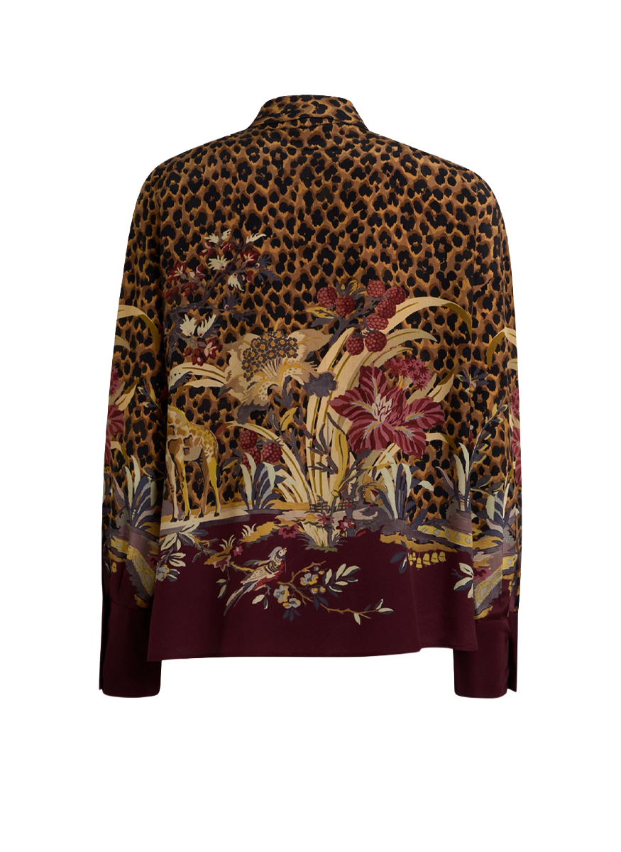 Leopard Tie Front Blouse with Floral Print - ETRO