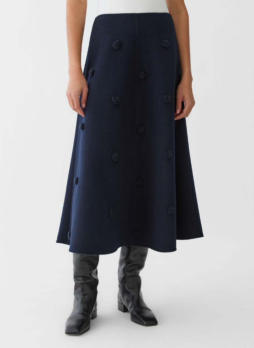 Wool-Cashmere Double Face Embellished Polka Dot Skirt - Lafayette 148 New York