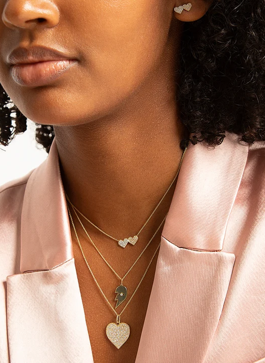 Gold & Diamond Medium Double Heart Necklace - Sydney Evan