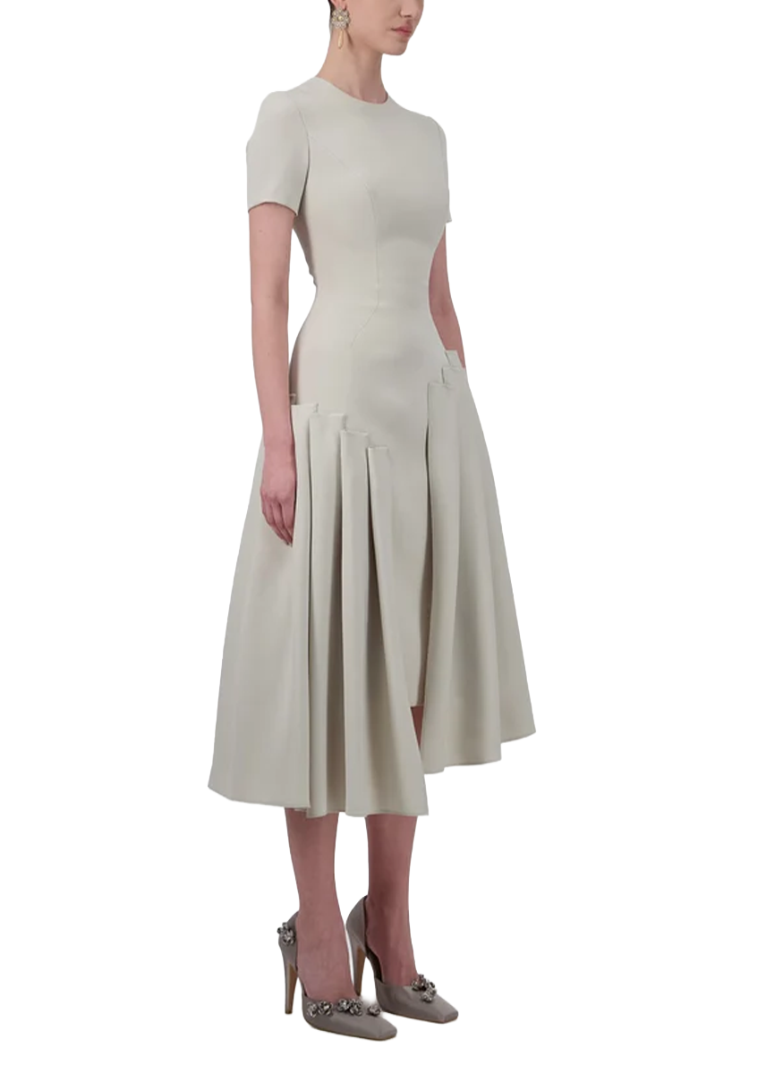 Assymetrical Crepe Pleated Midi Dress - Georges Hobeika