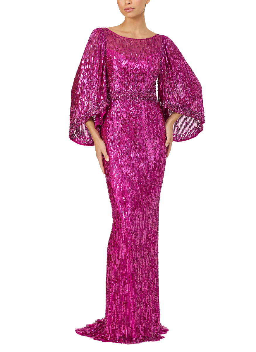 Ines Beaded Gown with Sleeves - Jenny Packham