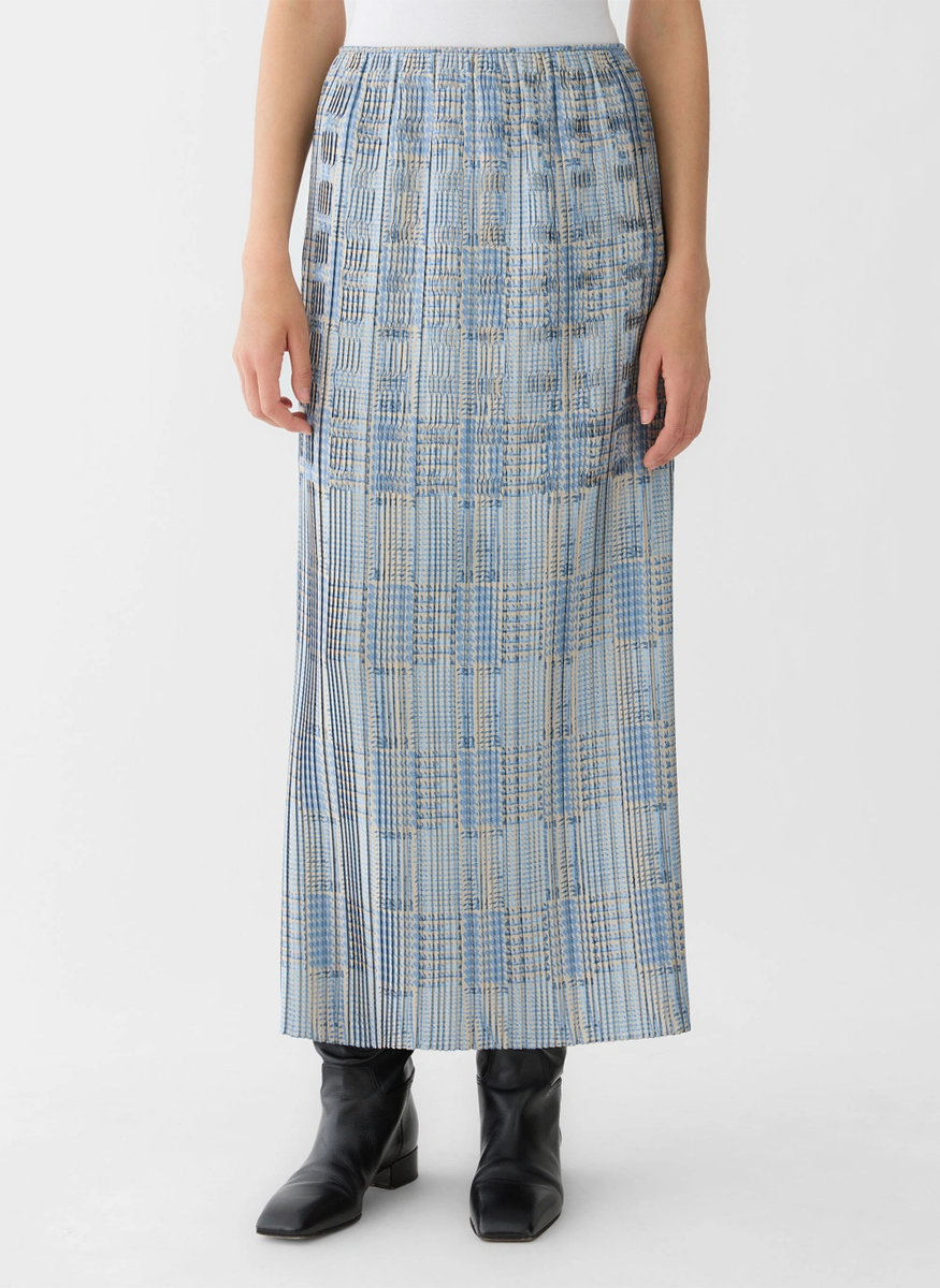 Glen Plaid Print Twill Plisse Skirt - Lafayette 148 New York