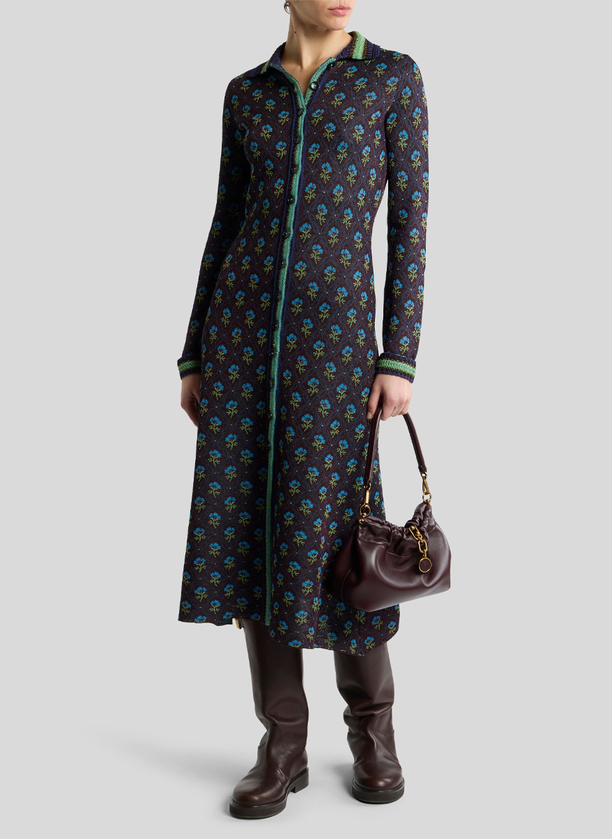 Jacquard Knit Midi Dress with Diamond Flower Motif - ETRO