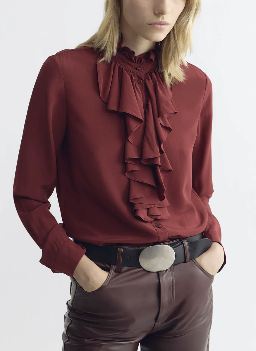 Lily Silk Blouse in Crimson - Nili Lotan