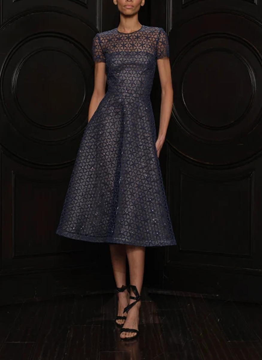 Short Sleeve Cording Cocktail Dress - Naeem Khan