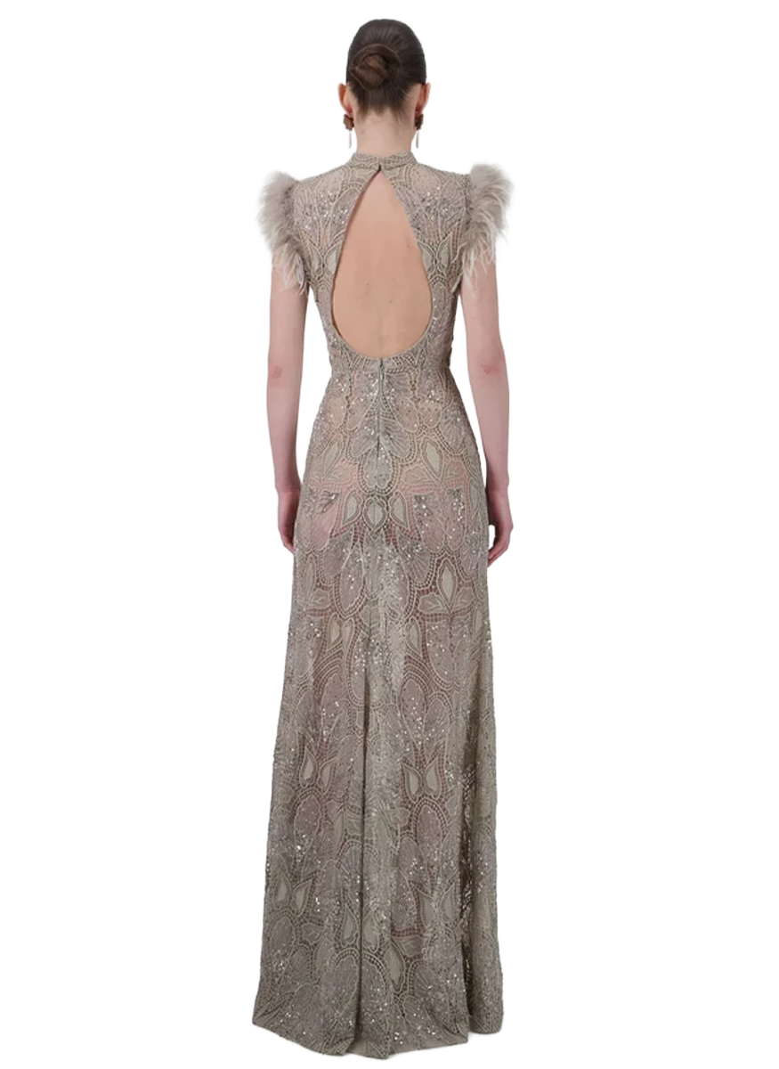 Butterfly Lace Crystal-Embellished Long Dress - Georges Hobeika