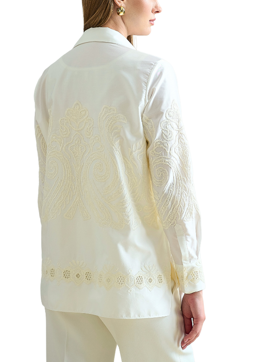 Collared Cotton Shirt With Ivory Embroidery