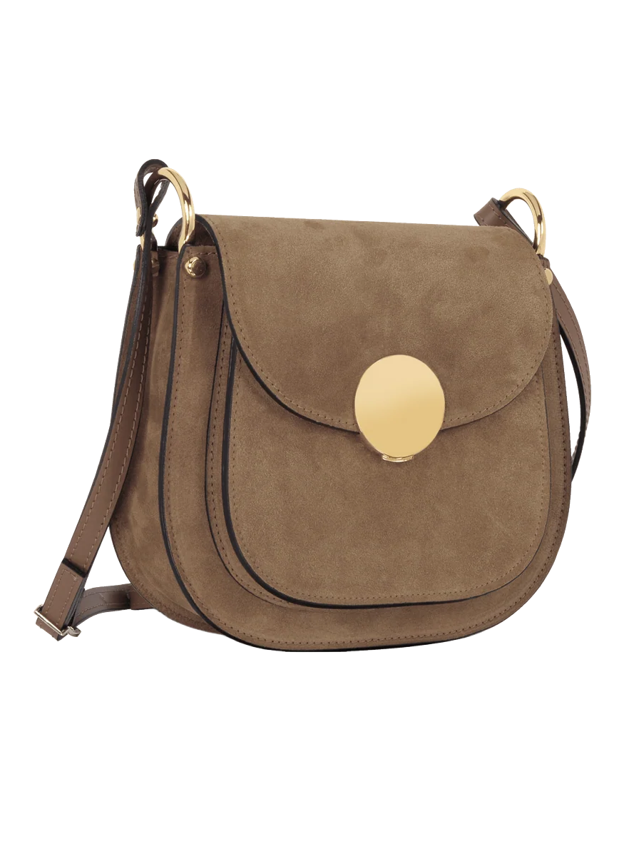 Agave Suede And Smooth Leather Shoulder Bag in Taupe - LEPARMENTIER