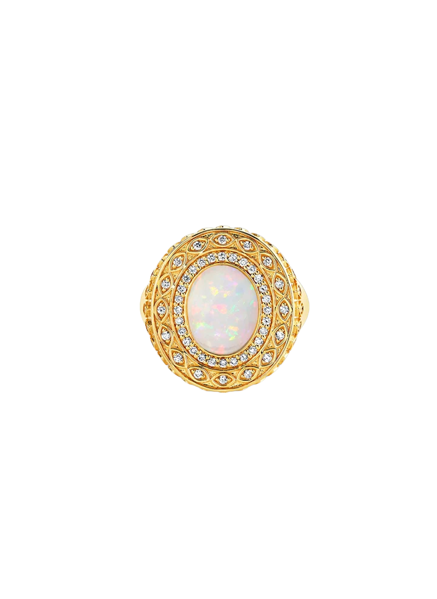 Gold & Diamond Marquise Eye Cabochon Signet Ring - Sydney Evan