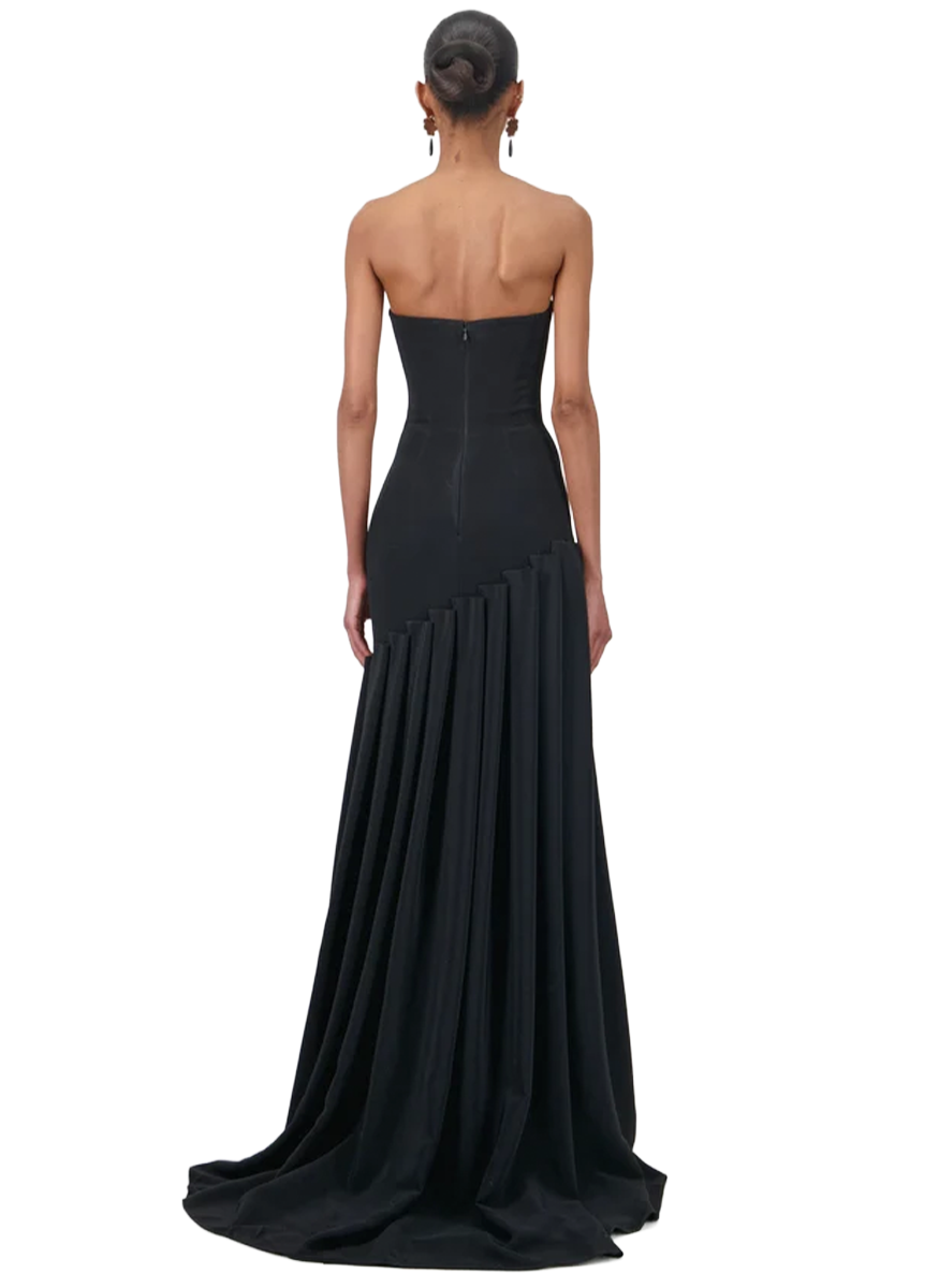 Strapless Crepe Pleated Long Dress - Georges Hobeika